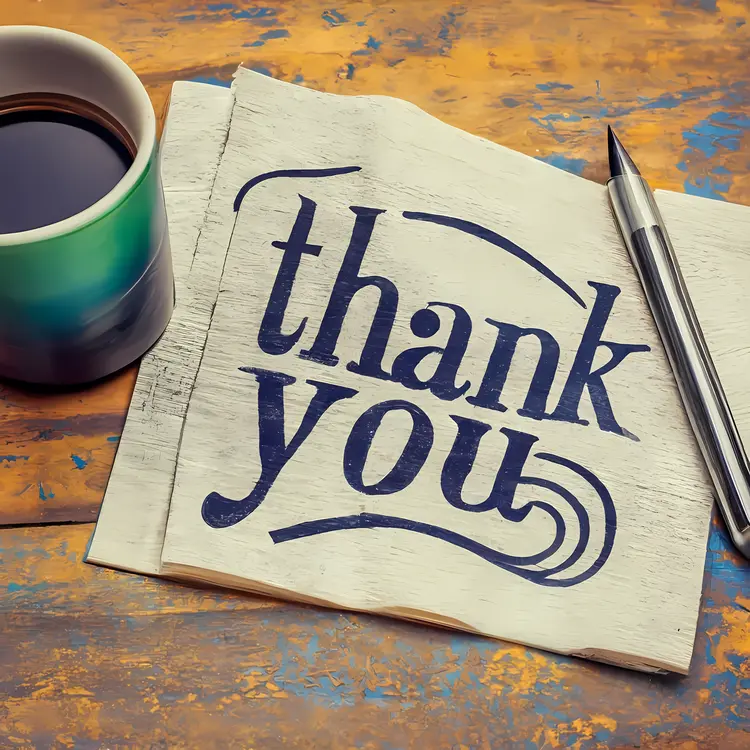 Thank You Note with Coffee Cup and Pen