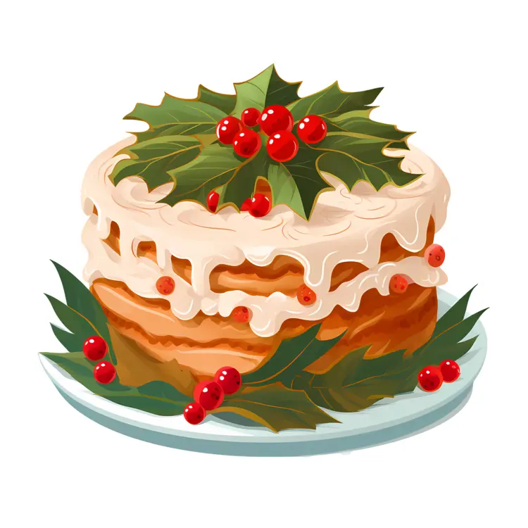 Layered Cake with Holly Leaves and Berries