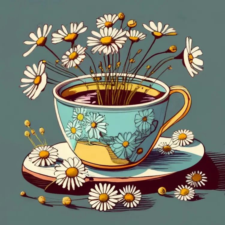 Cute Tea Cup with Chamomile Flowers