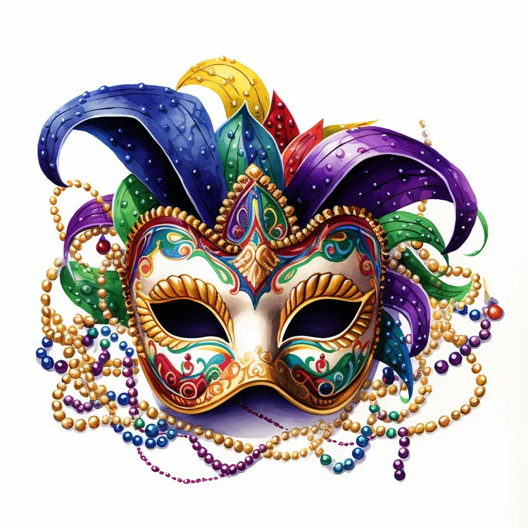 Decorative Mask with Feathers and Beads for Mardi Gras