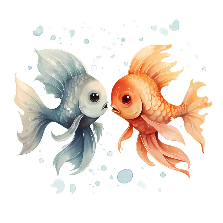 Blue and Orange Fish in Water