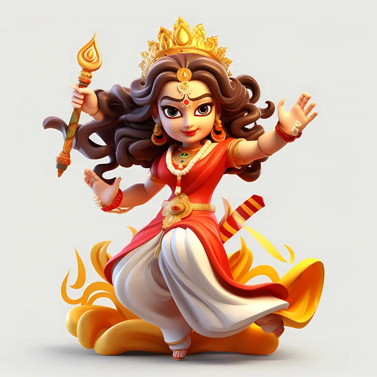 Cute Goddess with Scepter and Fiery Background