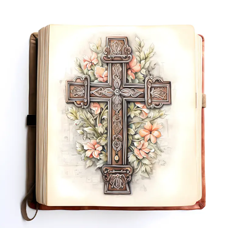 Floral Cross on an Open Bible