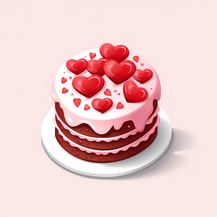Heart Cake with Pink Frosting and Red Hearts
