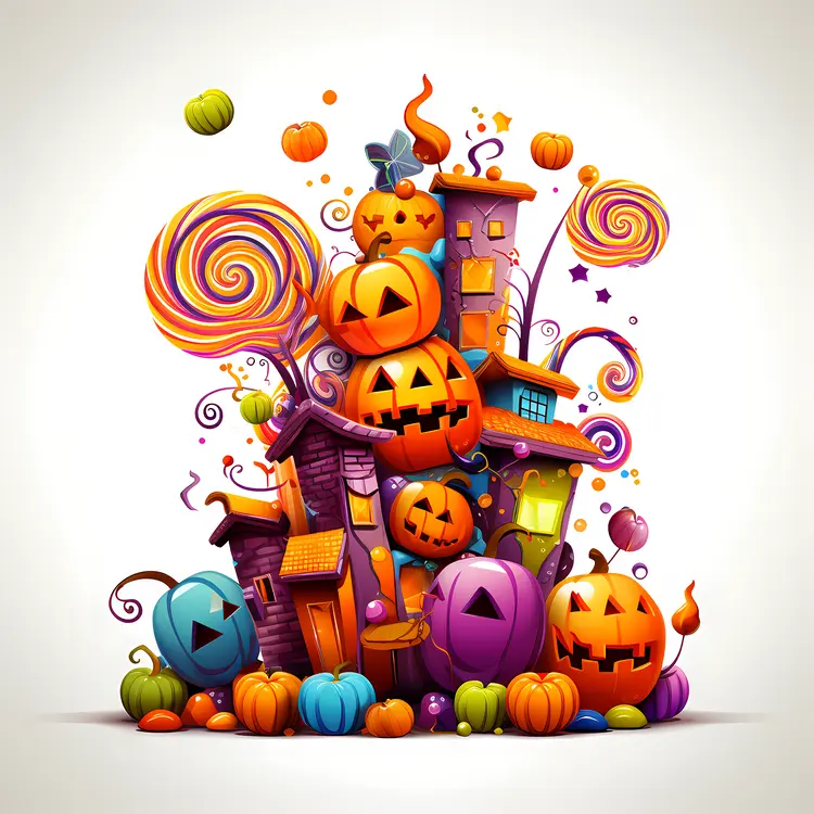 Halloween Decorations with Pumpkins and Candy