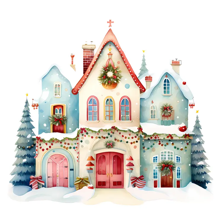 Snowy Christmas House Illustration