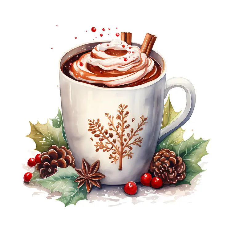 White Cup with Whipped Cream and Cinnamon Sticks