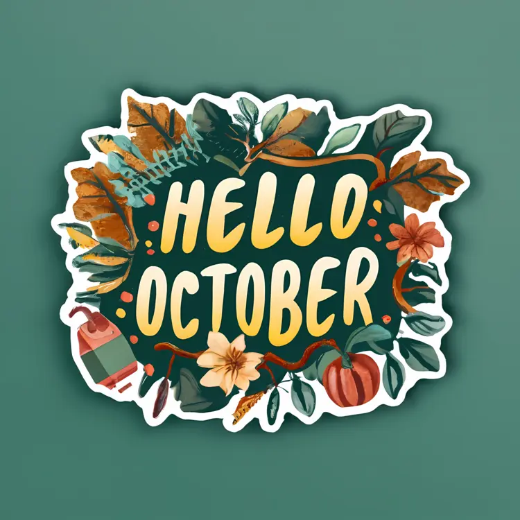 Hello October with Leaves and Flowers