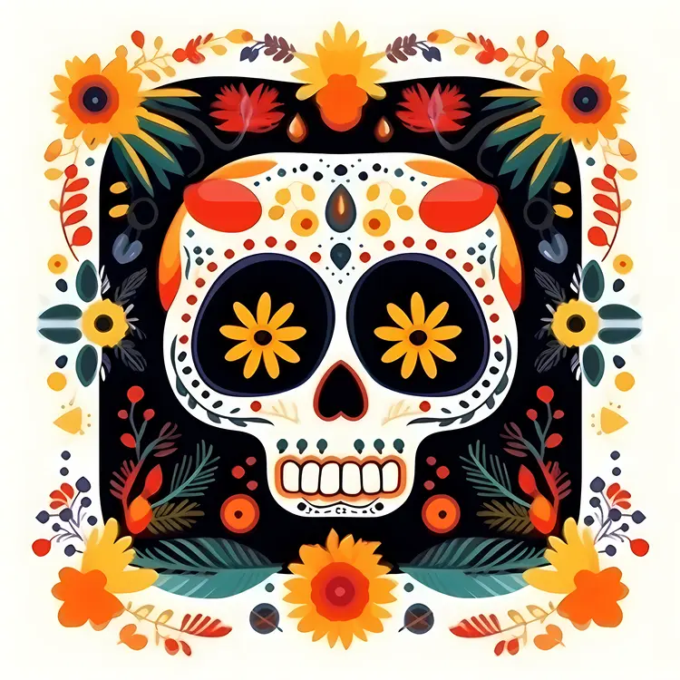Colorful Sugar Skull with Floral Decorations for Day of the Dead