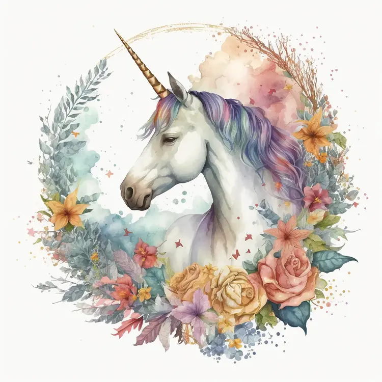 Beautiful Unicorn with Floral Wreath