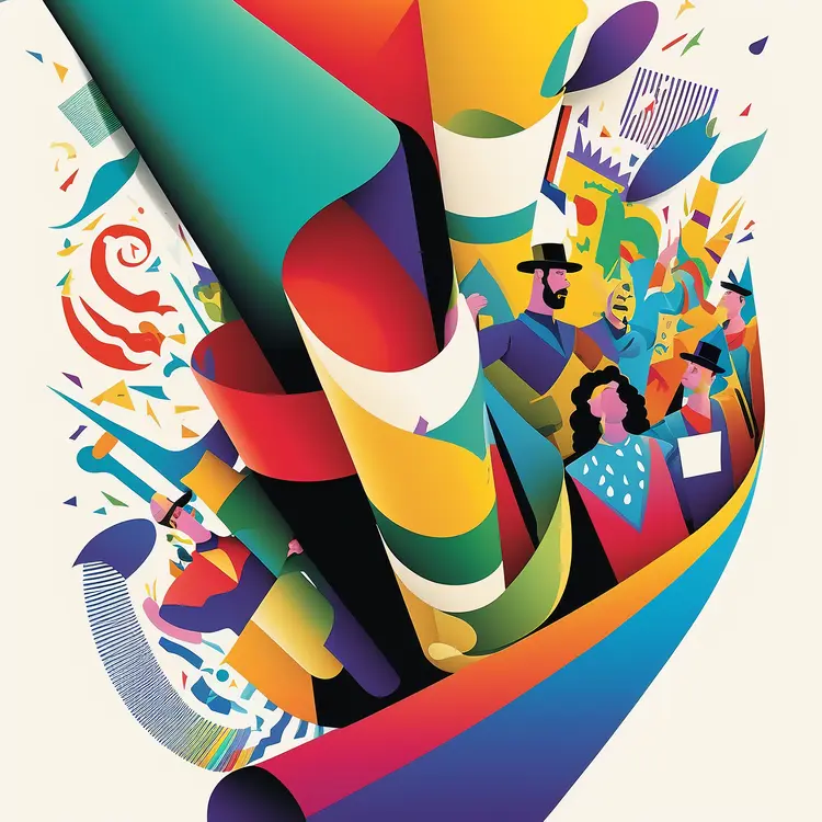Colorful Abstract Art with People and Shapes