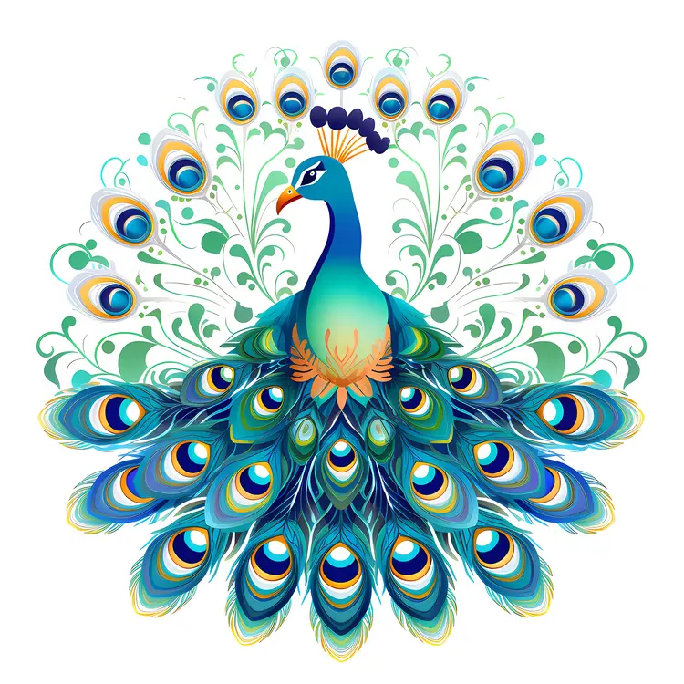 Green Peacock with Elaborate Feathers