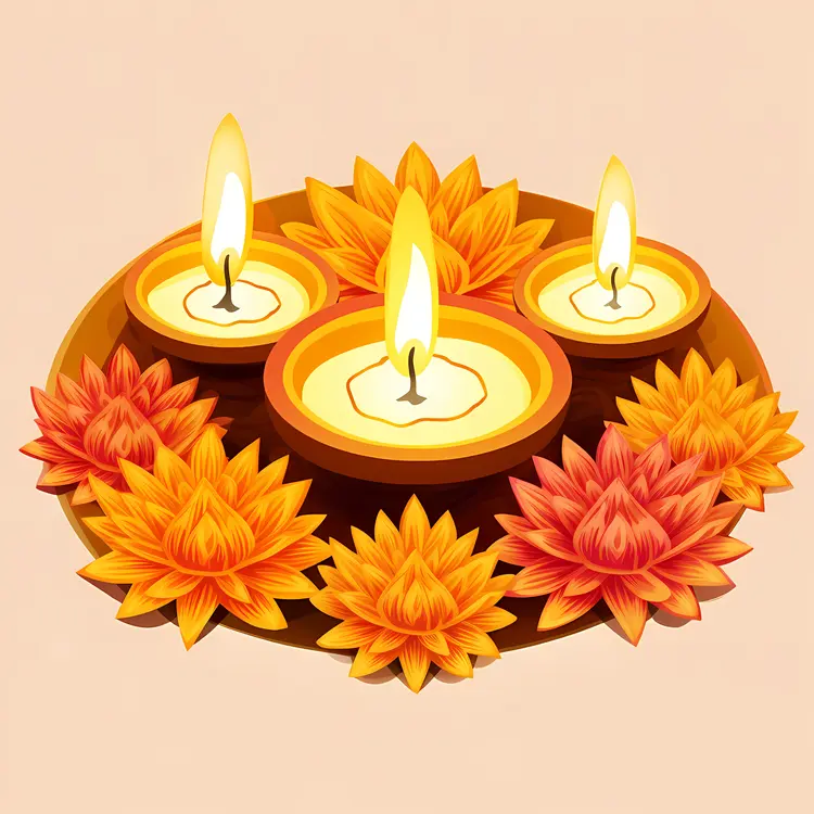 Decorative Diyas with Flowers for Diwali