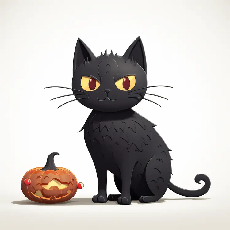 Black Cat with Halloween Pumpkin