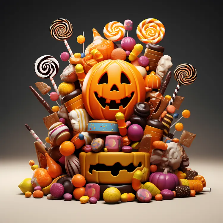 Tower of Halloween Candies with Pumpkins