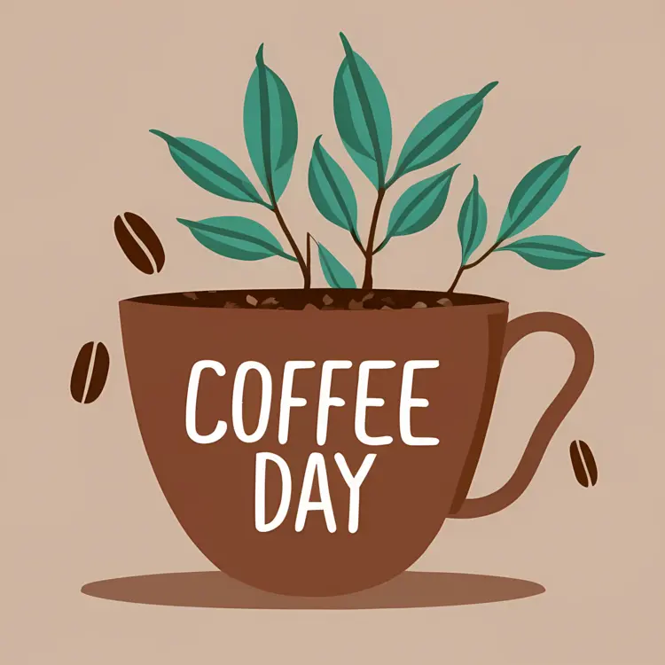 Coffee Day Celebration with Plant in Cup