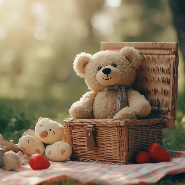 Cute Teddy Bear in Picnic Basket for Children's Day