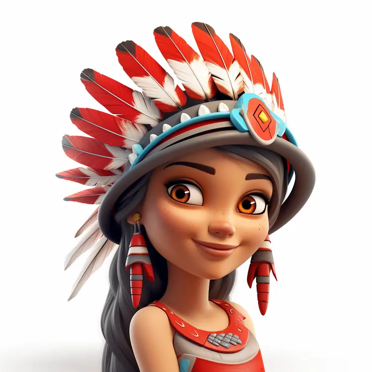 Cartoon Girl with Native American Headdress