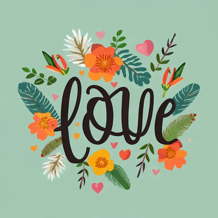 Love Word with Floral Design