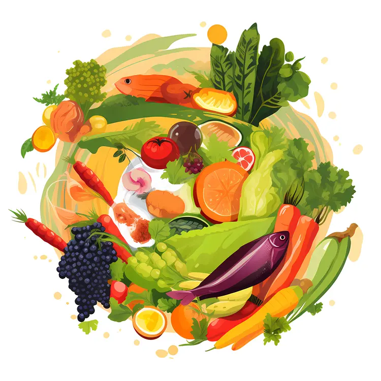 Fresh Vegetables and Fruits Illustration for Healthy Eating Concept