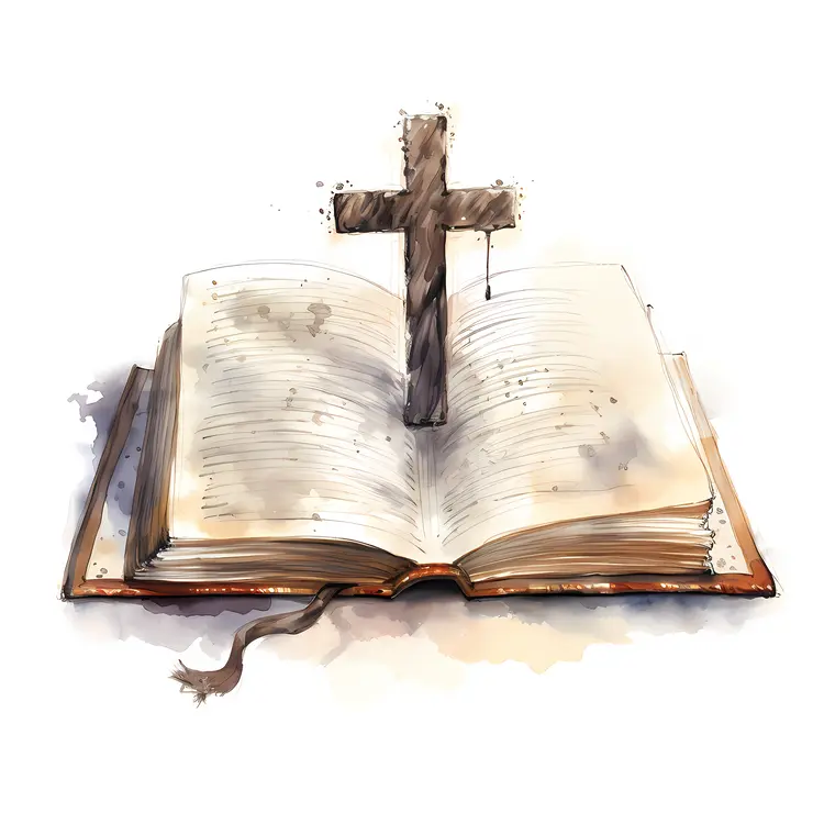 Open Bible with Cross Illustration