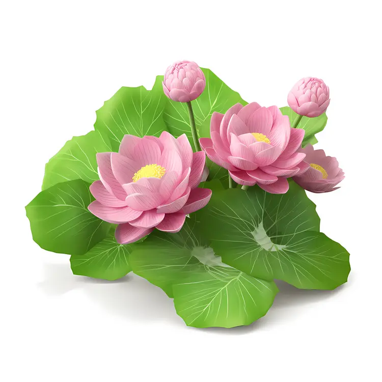 Beautiful Pink Lotus Flowers with Green Leaves