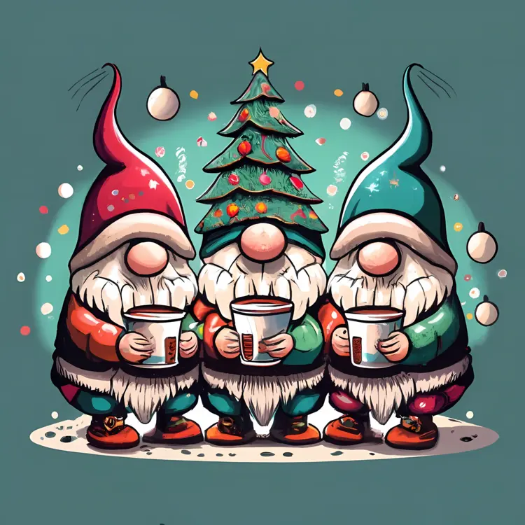 Three Gnomes with Christmas Tree