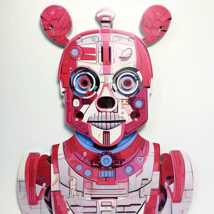 Futuristic Red and White Robot Bear
