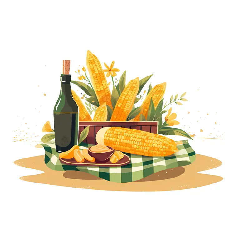 Corn and Snacks on a Picnic Blanket