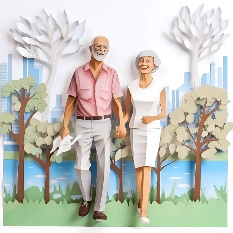 Elderly Couple Walking in the Park