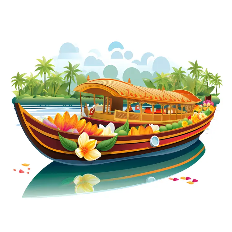 Beautiful Flower Boat on a Tropical River