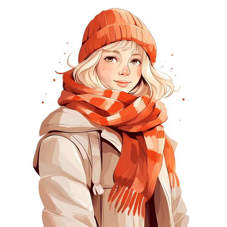 Woman in Orange Beanie and Scarf