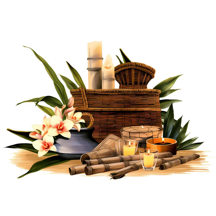 Illustration of Spa Candles and Basket