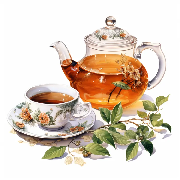 Glass Teapot with Floral Teacup