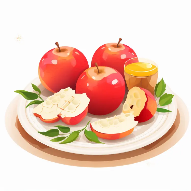 Fresh Red Apples with Juice on a Plate