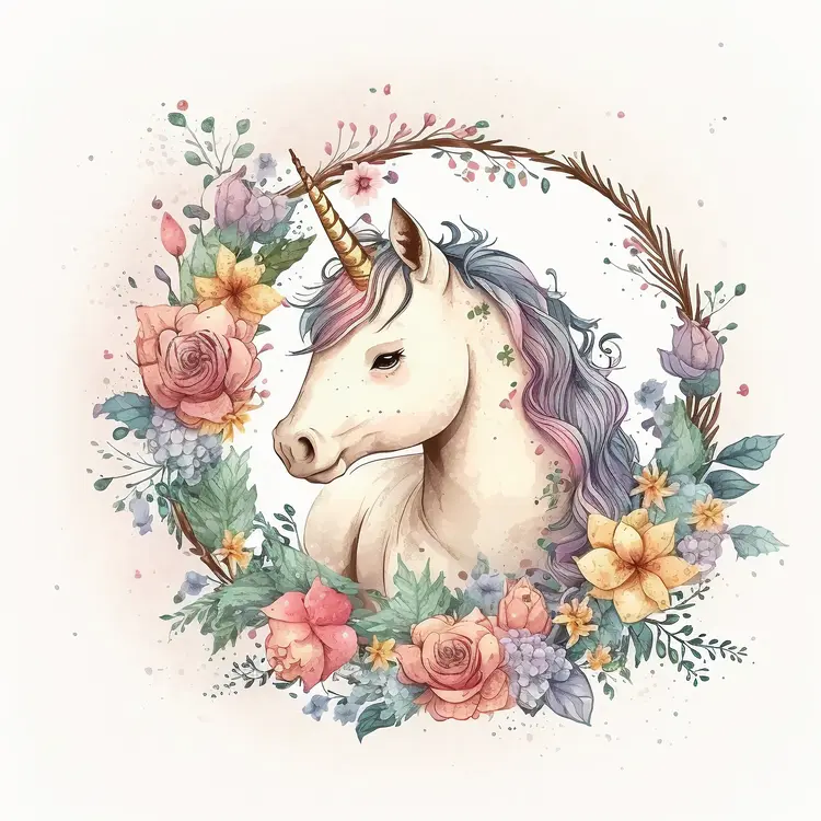 Beautiful Unicorn with Floral Wreath