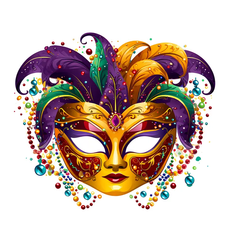 Gold and Purple Mask with Feathers for Mardi Gras
