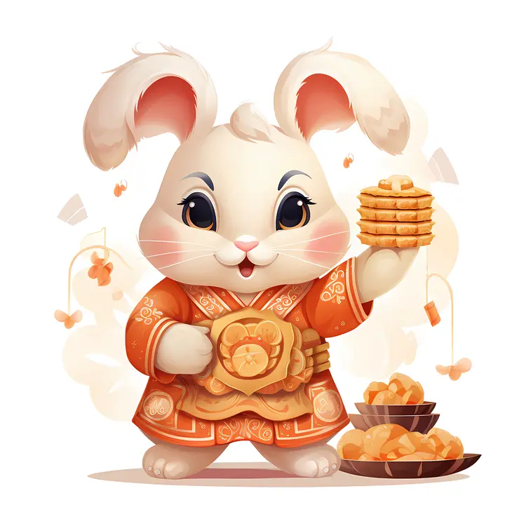 Cute Bunny Holding Food with Autumn Decorations