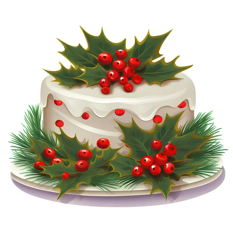 Christmas Cake with Holly and Berries