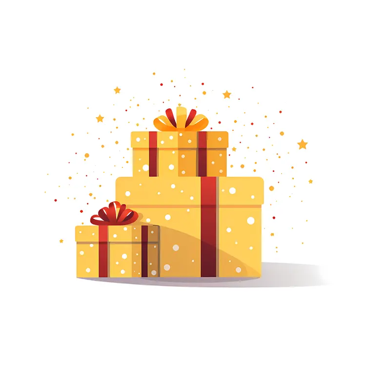 Yellow Gift Boxes with Red Ribbons