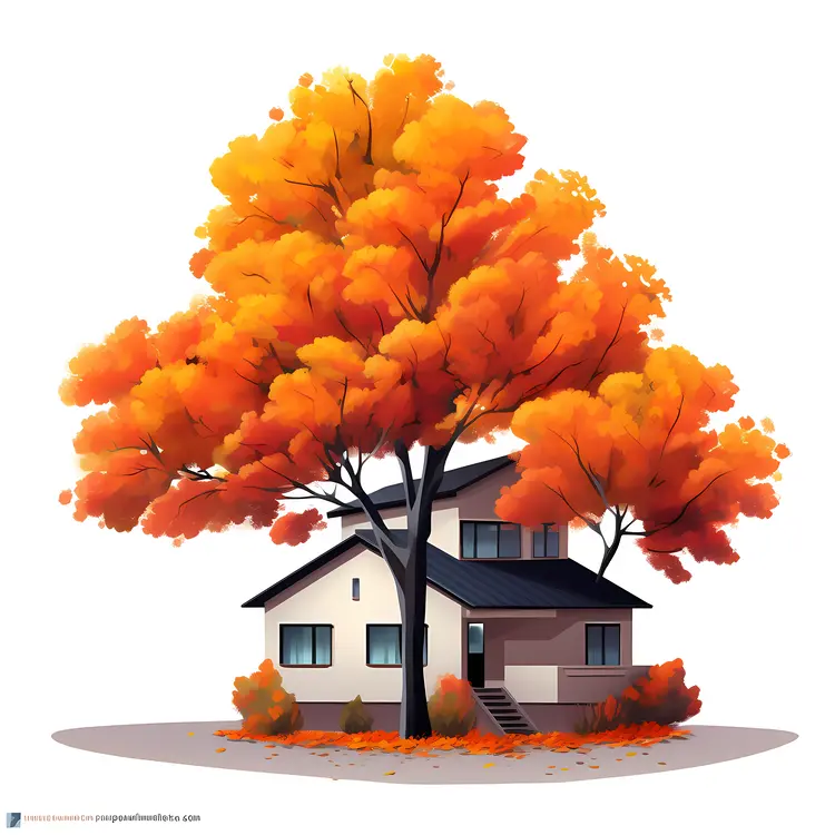 Small house with autumn tree