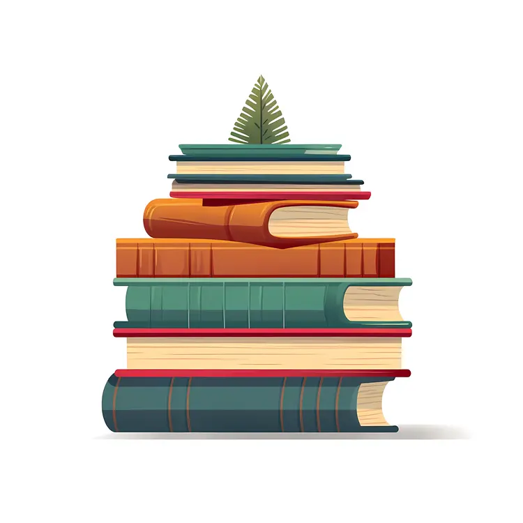 Stack of Books with Fern Leaf