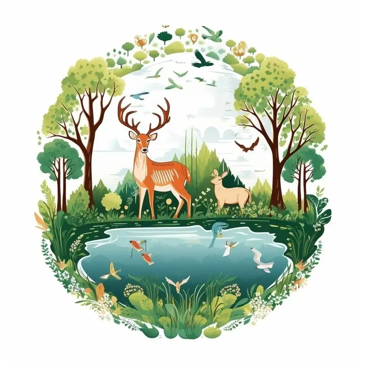 Deer by a Pond in the Forest