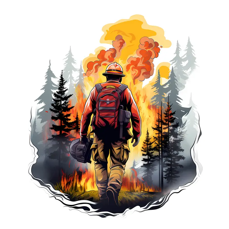 Brave Firefighter Battling Forest Fire