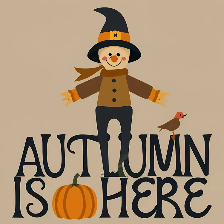 Scarecrow with Autumn Sign and Bird