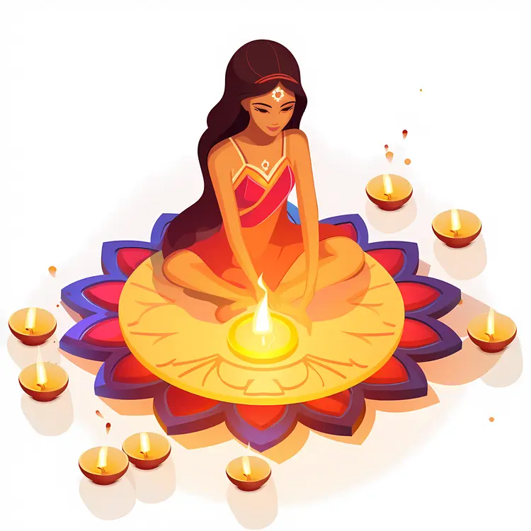 Woman with Diyas for Diwali Celebration