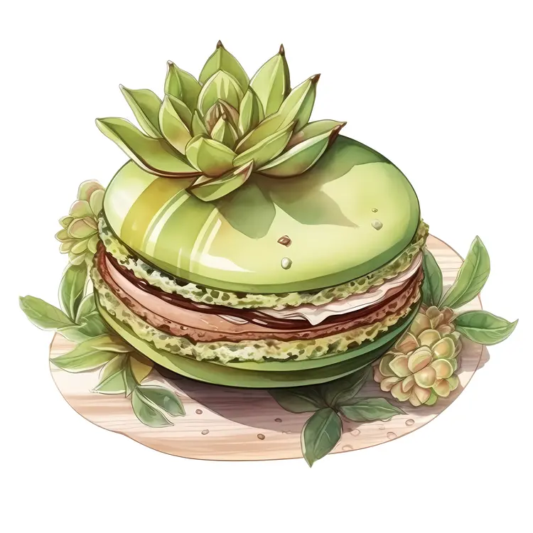 Green Macaron with Succulent and Leaves