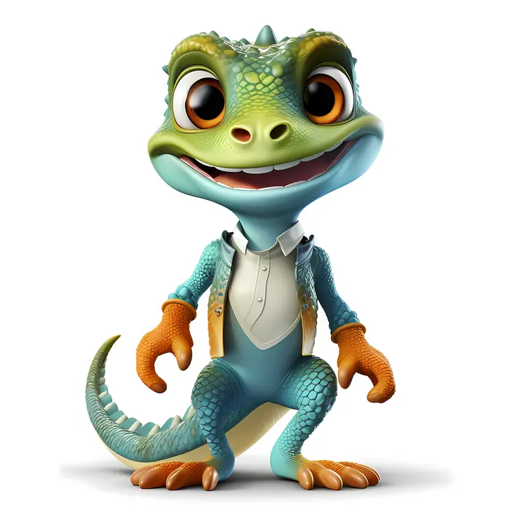 Cute Cartoon Lizard Character in Formal Attire