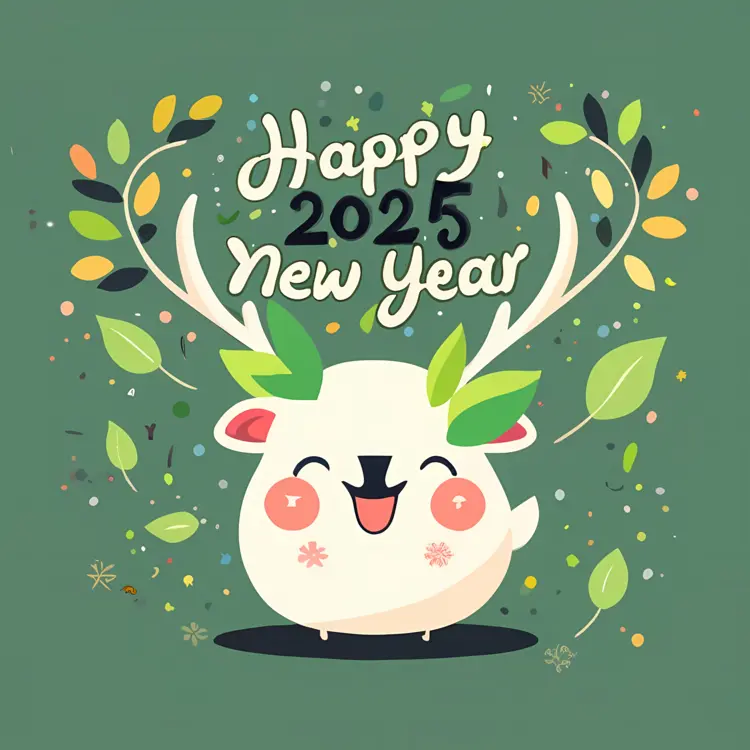 Happy 2025 New Year with Cute Antlered Character