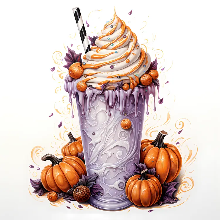 Pumpkin Milkshake with Whipped Cream and Pumpkins